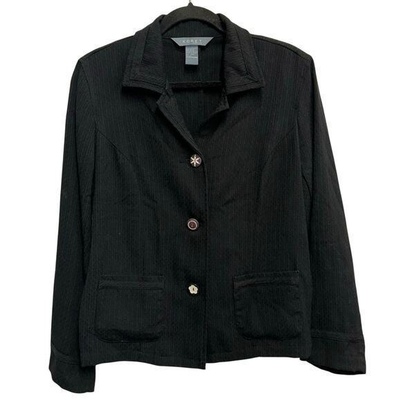Koret Petite Button Front Lightweight Black Knit Jacket - Picture 1 of 6